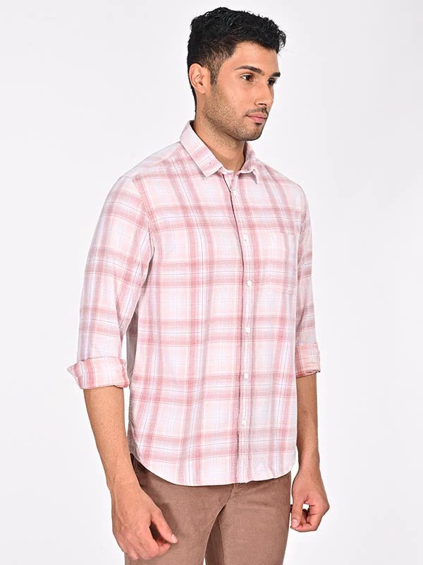 Indian Terrain Men's Regular Fit Full Sleeve Checkered Brown Shirt